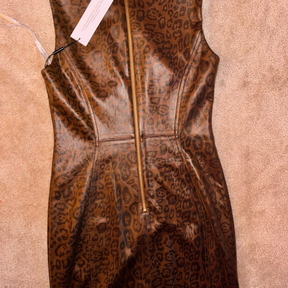 CALVIN KLEIN NWT Vegan Faux Leather Lined Sheath Dress Bodycon leopard cheetah - Picture 4 of 7